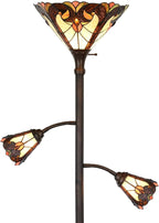 Bieye L10839 Baroque Tiffany Style Stained Glass Torchiere Floor Lamp with Sidelights for Reading, 70-inches Tall (Baroque, Brown)