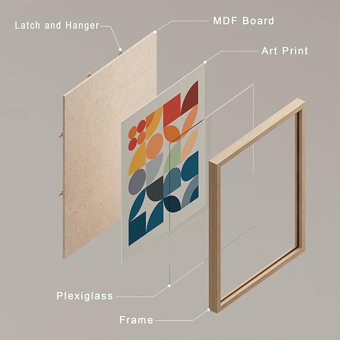 SIGNWIN Framed Mid-Century Modern Colorful Geometric Polygons Wall Art, Set of 4 Abstract Geometric Wall Decor Prints, Nature Wilderness Wall Décor for Living Room, Bedroom - 11"x14" Natural