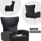 X-VOLSPORT Velvet Accent Chairs Set of 2, Mid Century Modern High Back Living Room Chair with Waist Pillow, Upholstered Arm Chair with Metal Gold Legs for Bedroom, Club, Black