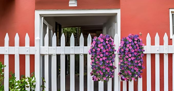 Artificial Fake Hanging Flowers Plants for Outdoor Outside Fall Decor, 2 PCS Faux Silk Daisy Mums Vines UV Resistant Realistic for Home Porch Patio Balcony Planter Decoration(Dark Purple and Fuchsia)