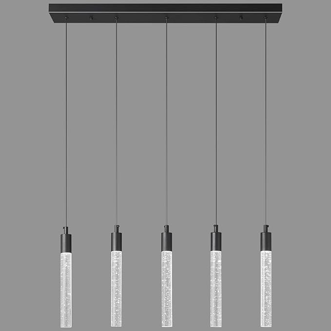 Kitchen Island Lighting Modern Light Fixture Black Pendant Light Dimmable LED Black Finish Mini Crystal Pendant Lights for Dining Room Living Room（5-Light）