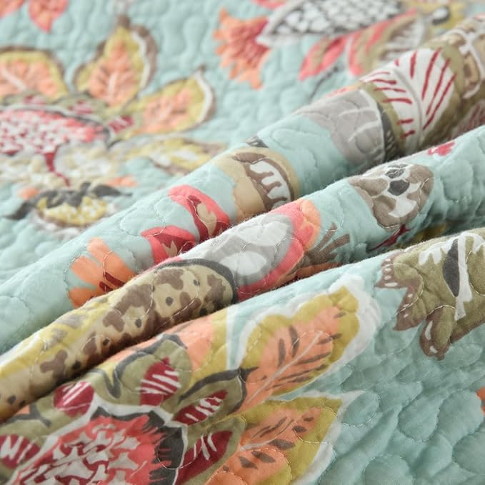 Cotton Bedspread Bedding Coverlet Quilt Sets, Reversible Vintage Branch Floral Bedspread comforters, (Vintage Floral Blue Pattern, King Size)