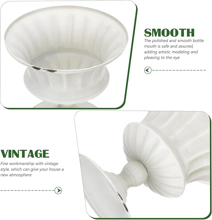 Urn Planter Antique Column Plant Pot Shabby Chic Metal Vase Pillar Plant Container Wedding Centerpieces Vases for Front Porch Decor White White Planter