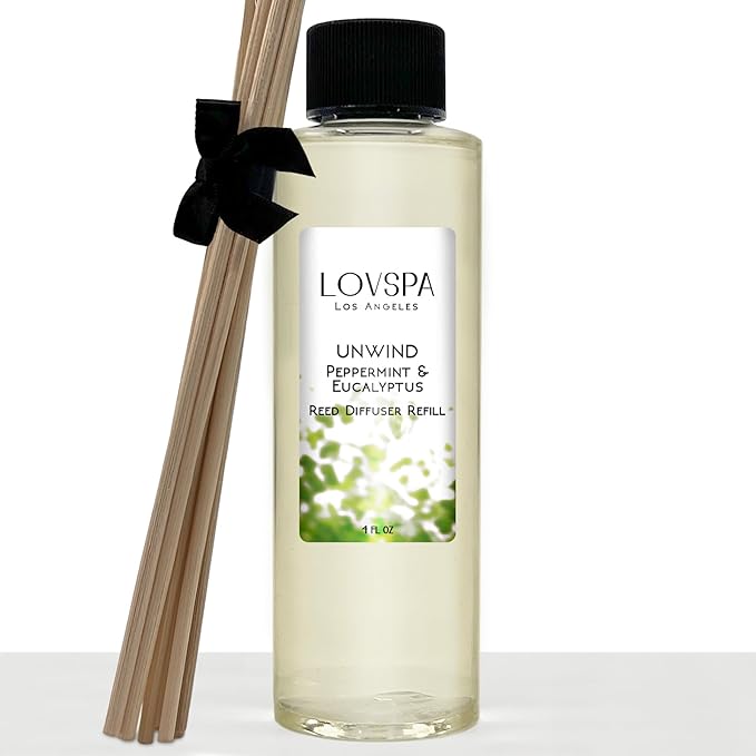 LOVSPA Unwind Eucalyptus & Mint Diffuser Oil - Luxury Essential Oils for Diffuser Refill & Air Freshener Room Spray - Long-Lasting & Natural Home Fragrance, Scented Oil for Diffusers, USA Made, 4oz