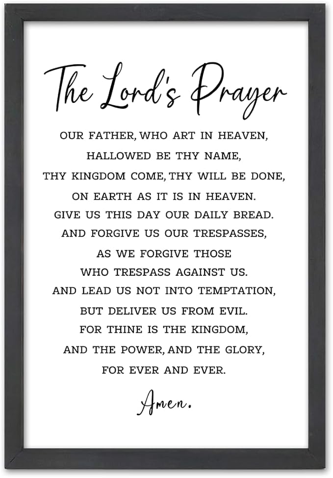 FZMHASLWW The Lords Prayer Wall Decor Art 16"×11" Our Father Prayer Bible Verse Sign Large Wood Framed Wall Hanging (Black)