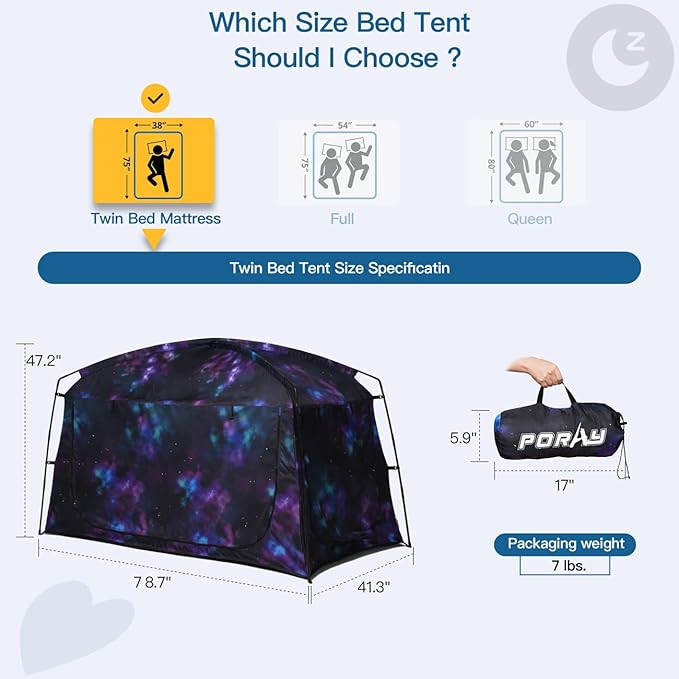 Bed Tent,Portable Privacy Sleeping Bed Canopy,Blackout 90% Drapes for Kids and Adult,Indoor Space Tent with Breathable Large Mesh Windows
