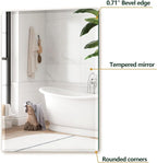 Mirrorons Beveled Mirror, Wall Mirror 24" x 36", Frameless Rectangle Bathroom Mirror with Beveled Edge, Hangs Horizontally or Vertically. Rounded Corner Tempered
