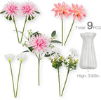 Nubry Fake Artificial Flowers in Vase,Faux Silk Dahlia Flower Bouquet Floral Arrangement Fake Plant Decor for Tables Centerpieces,Home Office Party Wedding Decor(Pink with Vase)