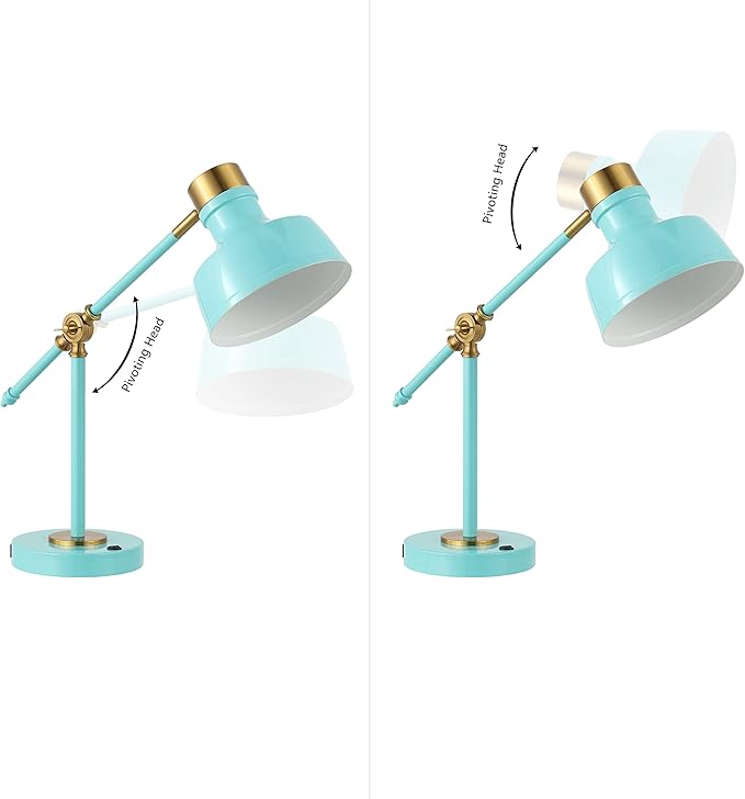 JONATHAN Y JYL7124C Allegra 18.5" Adjustable Cantilever LED Task Lamp, USB Charging Port, Classic, Coastal, Industrial, Farmhouse, Traditional for Bedroom, Living Room, Office, Cyan/Brass Gold