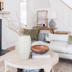 Briful Rustic Terracotta Flower Vase for Home Decor 12" White Farmhouse Textured Barrel-Style Ceramic Vase Vintage Handcrafted Gridded Design for Faux & Dried Flowers Living Room Table Centerpiece