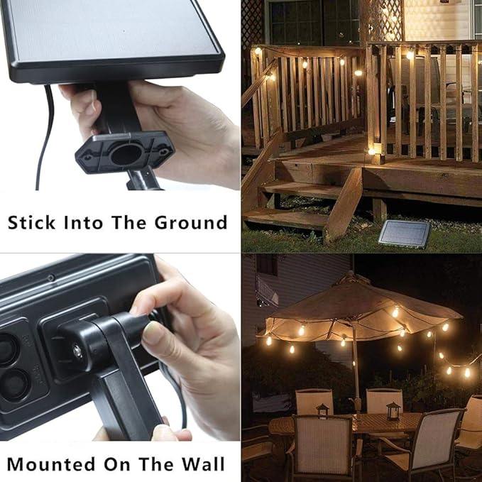 SUNTHIN Outdoor Solar String Lights, 48ft Solar Patio Lights with USB Rechargeable, Waterproof & Shatterproof Solar Powered Bulbs for Yard, Porch, Garden, Pool, Party, Camping