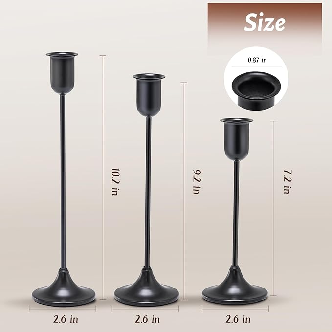 Candle Holder 3 PCS Candlestick Holders, Black Taper Candle Stick Holder, Modern Decorative Centerpiece, Halloween Decor, Gift for Home Fireplace Housewarming Candelabra Décor