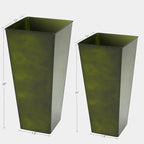 KOL 25'' & 28'' Tall Bright Glazed Planter with Insert, Set of 2, Galvanized Steel Planter Metal Pots with Drainage Hole for Indoor & Outdoor Use, Decorative Plant Pots for Front Porch, Patio - Green