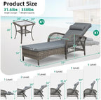 VIVIJASON Outdoor Wicker Chaise Lounge Chair, All-Weather PE Rattan Cushioned Patio Lounger Set with Side Table, 6-Position Adjustable Outside Pool Sunbathing Recliner with Armrest & Pillow, Gray