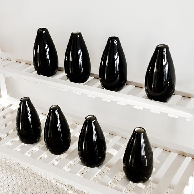 Modern Black Small Ceramic Vase Set of 8 for Living Room Bedroom 4.13'' Minimalist Fresh Flower Vases for Home Decor Office Fireplace Centerpieces Nordic Style Gift for Fake Plant 8 Pack