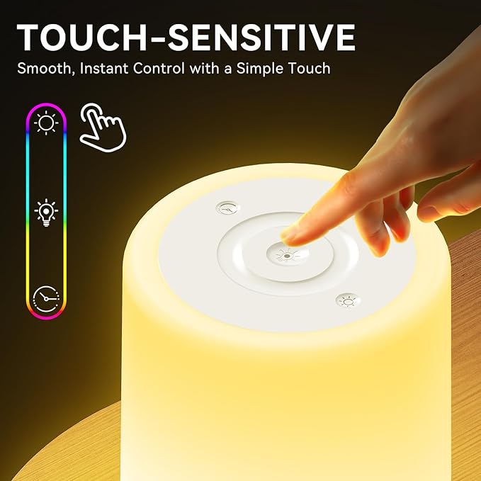 Auxmir Night Light for Kids Baby, Dimmable Touch Lamp for Nursery, 11 RGB Colors 5 Brightness, Portable Rechargeable Bedside Table Lamp for Nightstand, Kids Night Light for Bedroom Living Room, White