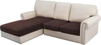 H.VERSAILTEX Velvet Stretch Sectional Couch Covers - 3 Piece L Shape Separate Cushion Set for Large 2 Seater + 1 Chaise, Brown Striped