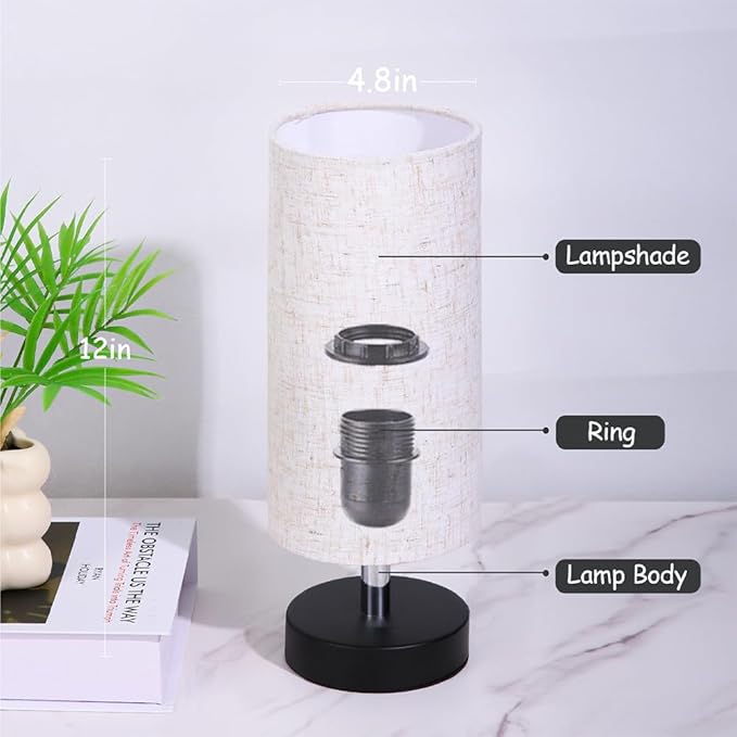 Bedside Table Lamps, Table Lamp for Bedroom, Lamps for Night Stands with Linen Lampshades, Small Table Lamp for Living Room, Office (Bulb Excluded) (Black)