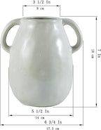 White Ceramic Vase with 2 Handles, Modern Farmhouse Decor, Rustic Terracotta Pottery, Decorative Flower Vases, Clay Small Vase, Centerpiece for Dining Table - 7 Inch Tall