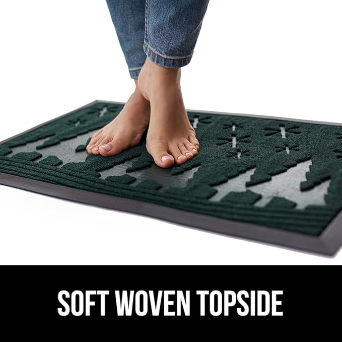 GORILLA GRIP 100% Waterproof All-Season WeatherMax Doormat, US Designed Natural Rubber, Stain and Fade Resistant, Low Profile Indoor Outdoor Door Mats, Easy Clean Patio Mat, 17x29, Green Snowscape
