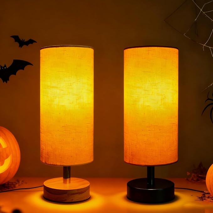 Bedside Table Lamps, Table Lamp for Bedroom, Lamps for Night Stands with Linen Lampshades, Small Table Lamp for Living Room, Office (Bulb Excluded) (Black)