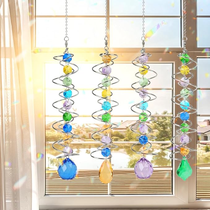 Sun Catchers, 4 Pcs Crystal Suncatchers for Indoor Windows Hanging Decorative Crystals Ball Prism for Yard and Garden Indoor Home Wedding Party Car Mirror Christmas Tree Decorations