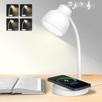 LED Desk Lamp for Office Home,Table lamp with Bluetooth Speaker&15W Wireless Charger,Desk Lamp for College Dorm Room,4 Brightness,Dimmable Table Lamp Eye Caring Reading Light(White)