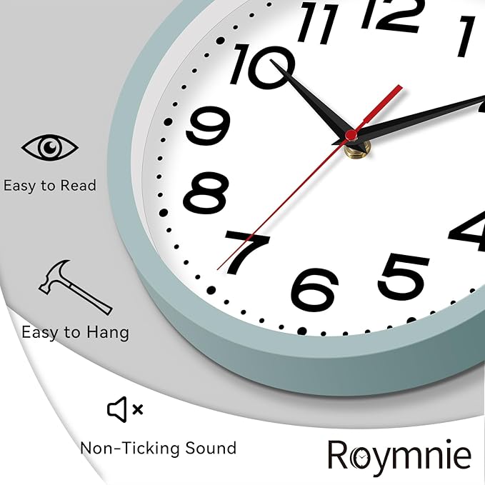 Wall Clock Silent Non-Ticking Modern Clock Battery Operated 8 Inch Small Classic Analog Decorative for Kitchen, Bathroom, Office, Bedroom, Home(Blue Gray)