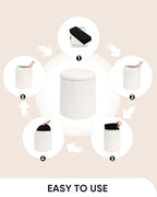 B FSOBEIIALEO Ottoman with Stroage, Round Sherpa Storage Ottoman Stool, Boucle Foot Rest 14.6"x14.6"x17.7"（White