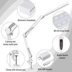 LED Desk Lamp for Home Office, Clamp-On with 3 Light Modes | 14W Adjustable Brightness 5000K Eye-Caring Lighting for Study/Bedroom/Computer Desk (White)