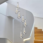 Raindrop Pendant Lights Kitchen Island Teardrop Chrome Hanging Light Fixtures Clear Solid Glass Pendant Light Modern Chandeliers for Dining Room Porch Corridor Living Room(7-Light)