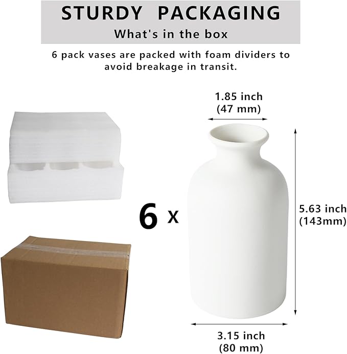 YANLING 6 Pcs White Vase Ceramic Vases for Home Decor, 5.6 inch White Ceramic Vases for Centerpieces Small Boho Vases, Pampas Grass Vases Table Vase for Dried Flowers Decor