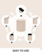 B FSOBEIIALEO Ottoman with Stroage, Round Sherpa Storage Ottoman Stool, Boucle Foot Rest 14.6"x14.6"x17.7"（Beige