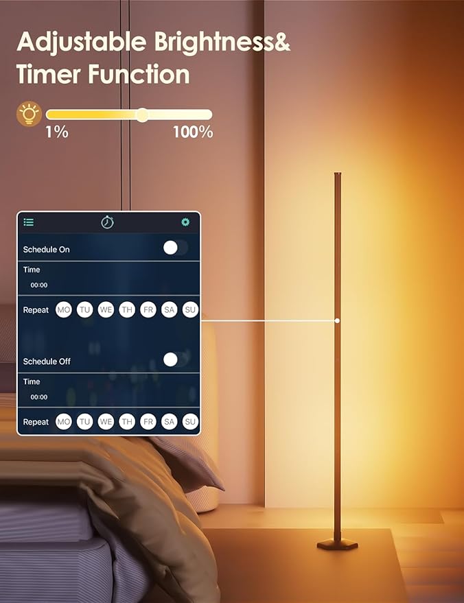 2PCS RGB Corner Floor Lamp, 65" Color Changing LED Floor Lamp Music Sync Light Bar Bluetooth APP Remote Control 16 Million DIY Colors, Light Timing, Mood Ambient Lighting