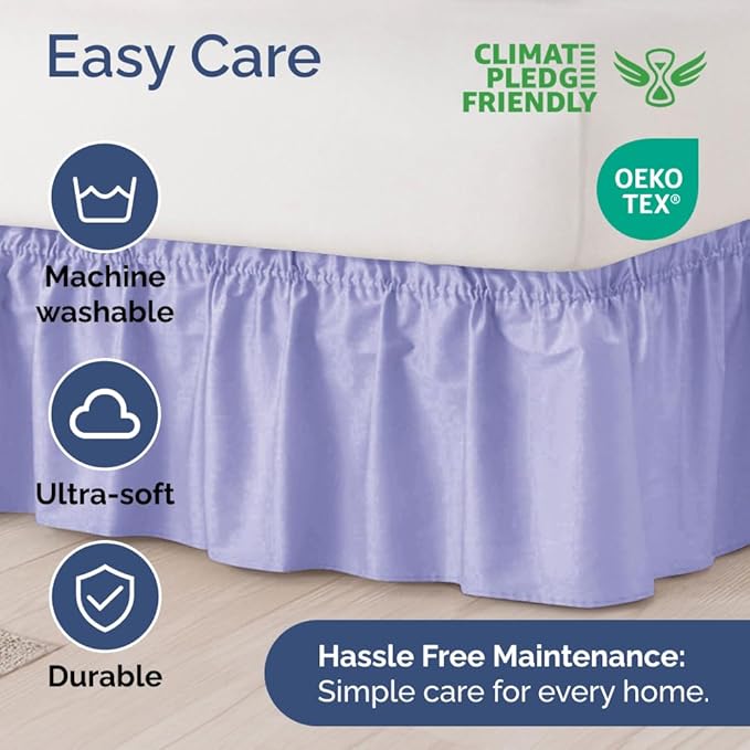 Wrap Around Dust Ruffle Bed Skirt - Lavender - for Full Size Beds with 12 Inch Drop - Easy Fit Elastic Strap - Adjustable Pleated Bedskirt w/Brushed Fabric Wrinkle Free - for Women, Men, Kids & Teens