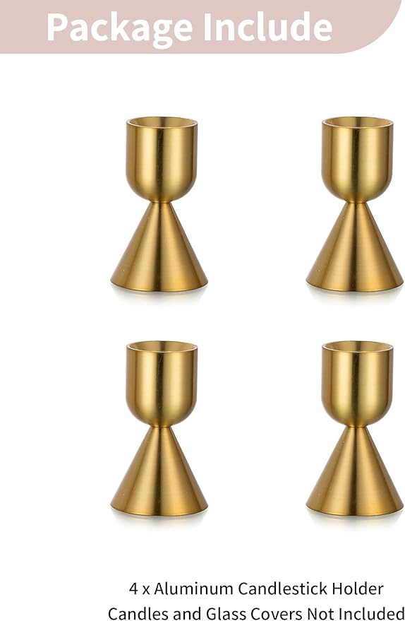 NUPTIO Candle Stick Candle Holder: Set of 4 Gold Aluminium Candlestick Holders - Brass Taper Candleholder for Fall Thanksgiving Christmas Table Fireplace Decoration
