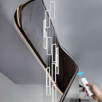 Modern Adjustable Height Pendant Light Fixture - White 252W LED Pendant Lights with 12 Rings - Rectangular Chandelier for Staircase, Lobby, Living Room, Foyer and High Ceiling