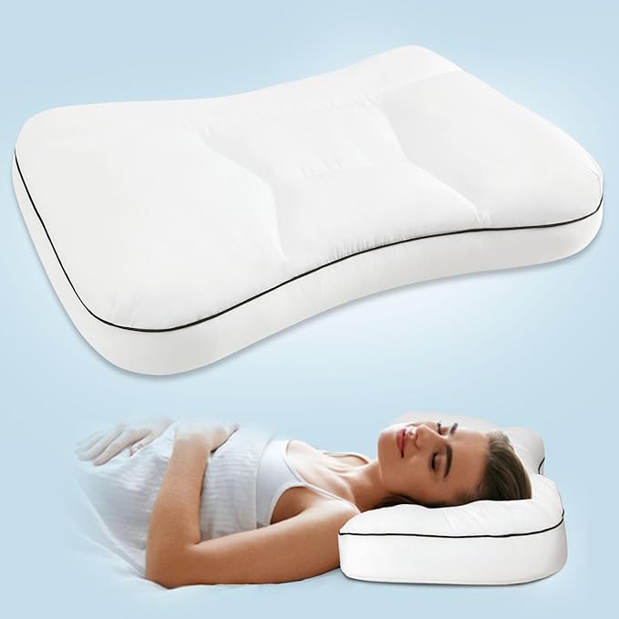 Cervical Neck Pillow for Sleeping, Orthopedic Contour Pillow for Neck and Shoulder Pain Relief, Cervical Memory Foam Support Pillows for Side, Back and Stomach Sleepers