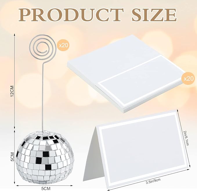 Maitys 120 Pcs Disco Ball Table Number Holders Silver Place Card with Swirl Wire Name Cards Photo Stand Clips Picture Holder for Christmas Wedding Party Favor (2 Inch)