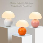 Mushroom Table Lamp, Ceramic Base with Milky White Glass Shade, Vintage Dimmable Bedside Nightstand Lamp for Bedroom, Reading, Home Décor, Gift for Friends White