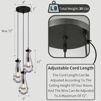 Raindrop Pendant Light Kitchen Island, 3 Lights Black Pendant Lights for Dining Room, 3-Light Bronze Pendant Lighting For Bedroom, Cluster Pendant Light for Bathroom, Livring Room Includes Bulb