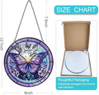 Butterfly Suncatcher Stained Glass Window Hanging - 8” Handmade Stained Glass Suncatchers for Windows Hanging - Sun Catchers Indoor Wall Art Garden Decor Catcher with Hook - Butterfly Gift for Women