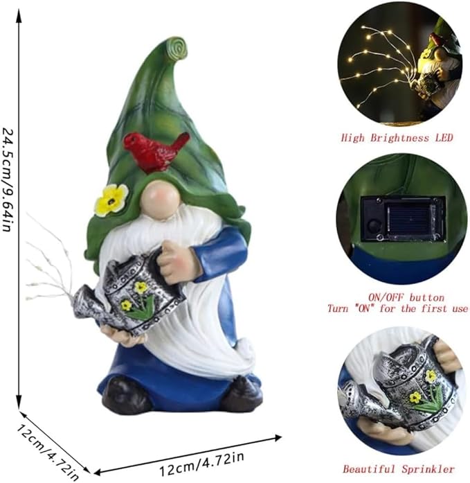 Garden Gnomes Outdoor with LED Solar Light - 11’’Spring Gnomes Decorations for Home/Yard/Patio with Lantern - Solar Garden Statues (Teapot gnome)