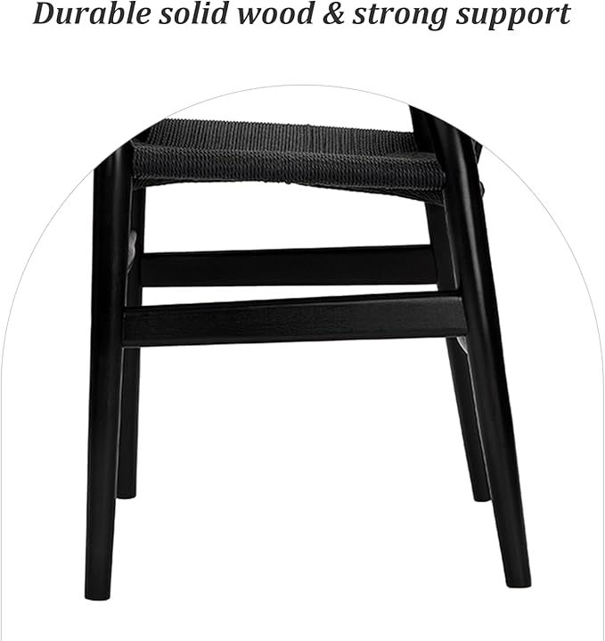 Wishbone Chair Natural Solid Wood Dining Chair/Hans Wegner Y Chair Rattan and Wood Accent Armrest Chairs Set of 4 (Ash Wood + Black 4 Chairs)