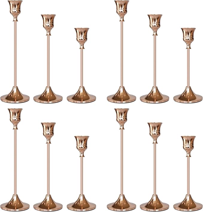 Candlestick Holders Rose Gold, 12 Packs Taper Candle Holder for Candlesticks, Candle Sticks Holder Decor for Home Decor