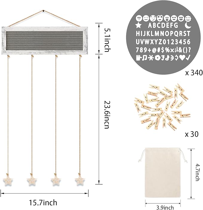 Picture Frames Collage Wall Decor Collage Picture Frames, Rustic Felt Letter Board with 340 Letters and 30 Clips, Unique DIY Multi Photo Frame for Dorm Room Decor Family Birthday Gifts