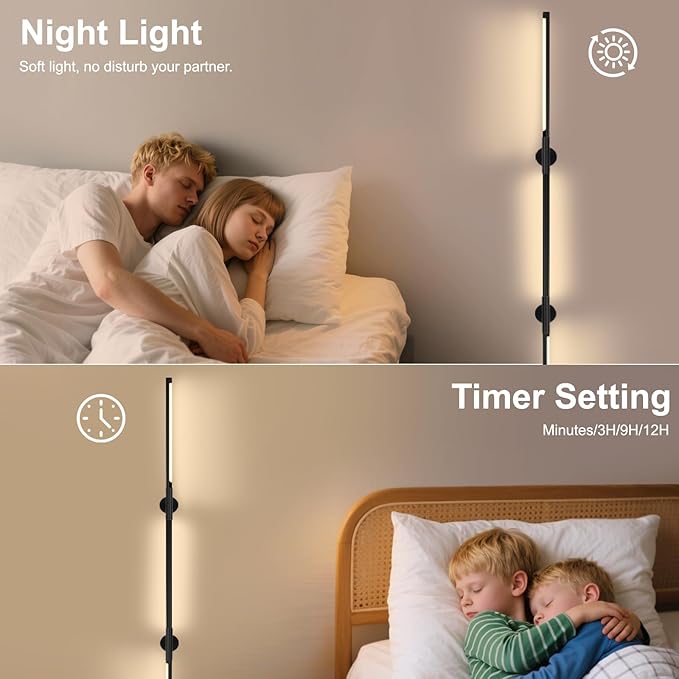 53.2 Inch Wall Lights, 360°Rotatable Wall Sconce, 3 Color Temperatures, Plug-in Dimmable Wall lamp for Bedroom, Living Room（1 Pack）