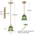 Modern Gold Pendant Light 3 Pack Brushed Brass Mid Century Chandelier Green Glass Shades Adjustable Rods Farmhouse Ceiling Hanging Lighting Fixture Kitchen Island Dining Room Bedroom