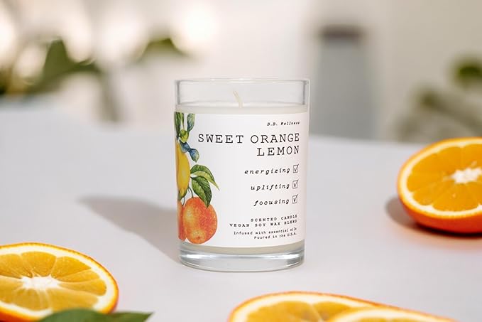 | B.B. Wellness | Hand Poured Soy Wax | Made in Small Batches | 40 Hours | 9 oz | Infused with Natural Essential Oils | Vegan (Sweet Orange Lemon)