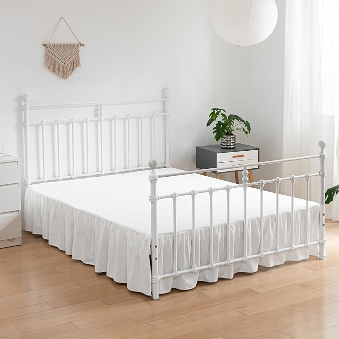 Bed Skirt Ruffled Bed Skirt with Split Corners, 18 Inch Drop Dust Ruffle Bed Skirt with Platform, Ivory,Twin Size